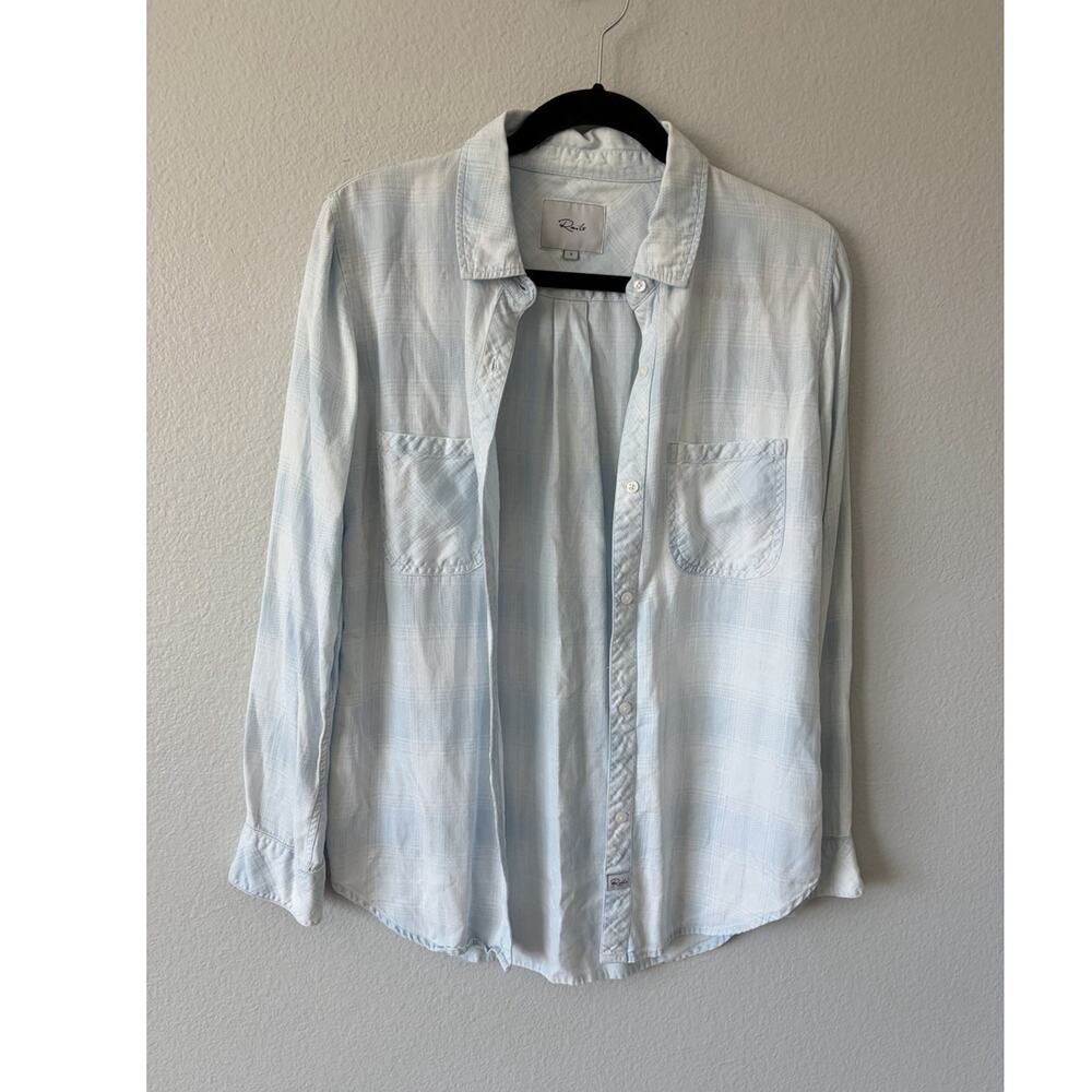 Rails Carter Light Blue/White Diagonal Plaid Chambray Button-Up Shirt Size S